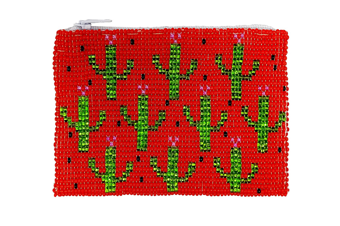 Beaded Cactus Pattern Seed Bead Coin Purse Pouch