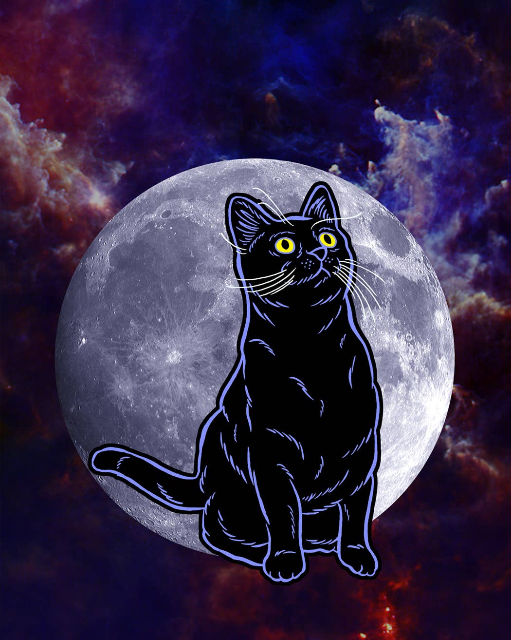 8x10 Print: Cat Moon Night