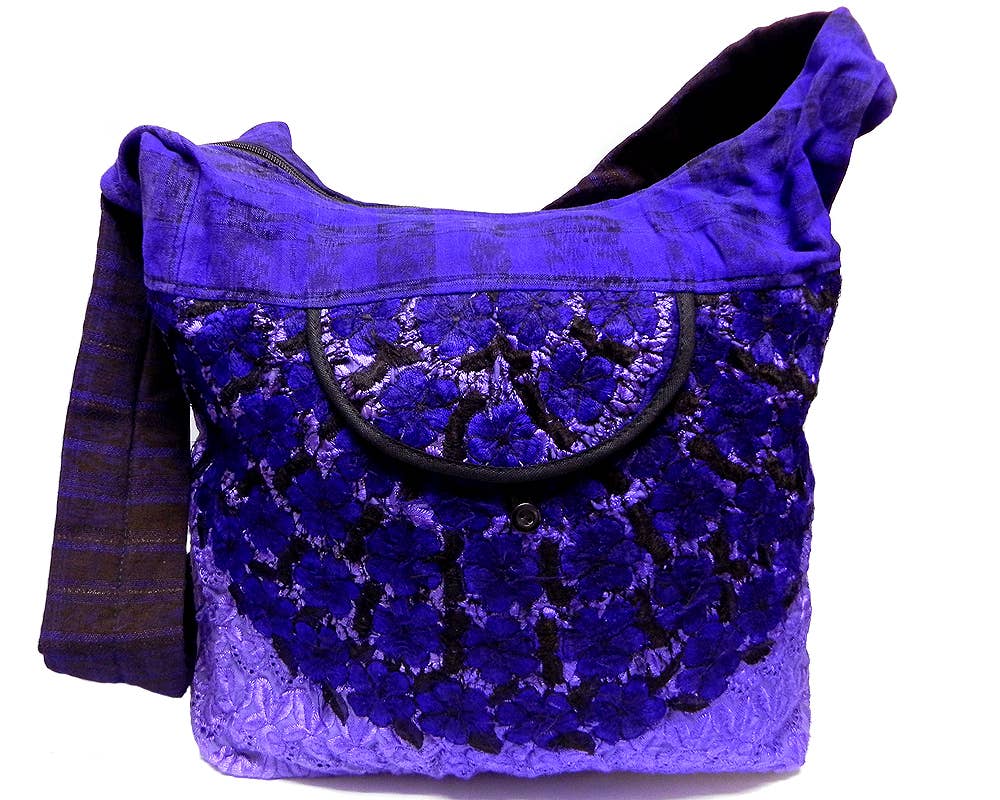 Dyed Embroidered Floral Crossbody Purse Messenger Bag